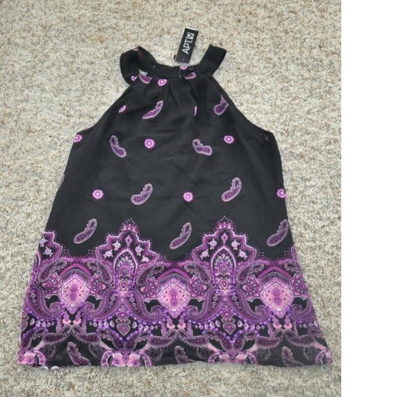 Womens Halter Top Apt 9 Purple Paisley Petite Small Sequined Silky Layer Top - Picture 1 of 3
